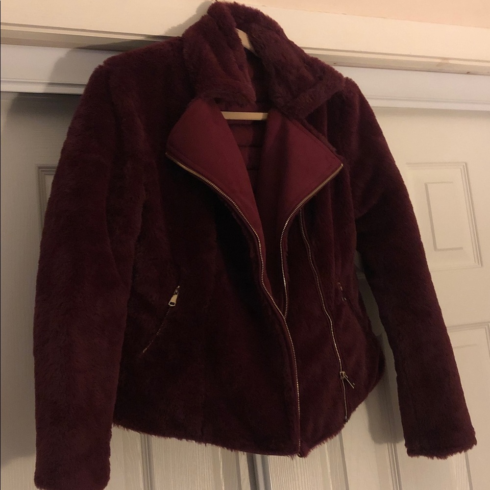 Women's Deep Burgundy reversible fur and quilted Moto Jacket